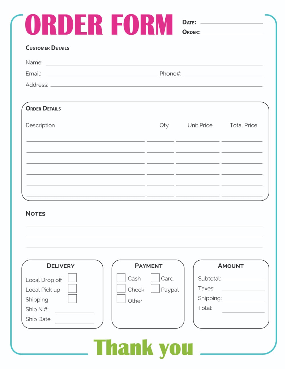 printable order form template (2 options)